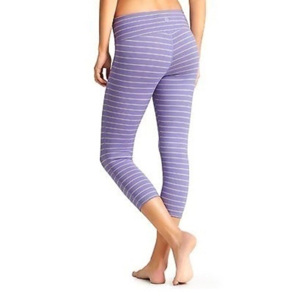 Athleta Stripe Chaturanga Legging Capri Baja Blue Purple Gray Tights Size Small